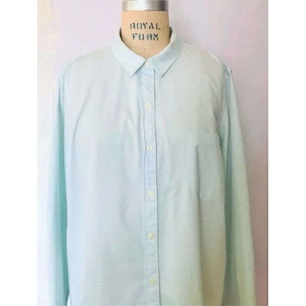 GAP AQUA BLUE WHITE STRIPE FITTED BOYFRIEND LONG SLEEVE SHIRT XL NWT - Picture 5 of 8